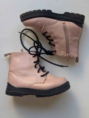 Zara Toddler Pink Lace-Up Combat lug sole Boots with Side Zipper, size 23